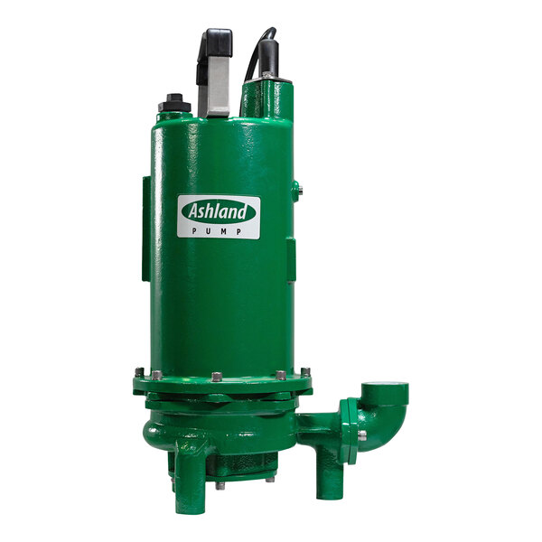 An Ashland green grinder pump with a white label.