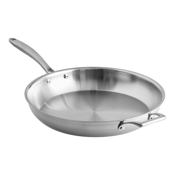 Vigor SS1 Series 3 Qt. Stainless Steel Aluminum-Clad Saute Pan with Lid and  Helper Handle