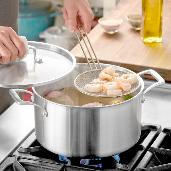 Vigor SS1 Series 12 Qt. Heavy-Duty Stainless Steel Aluminum-Clad Stock Pot  with Cover