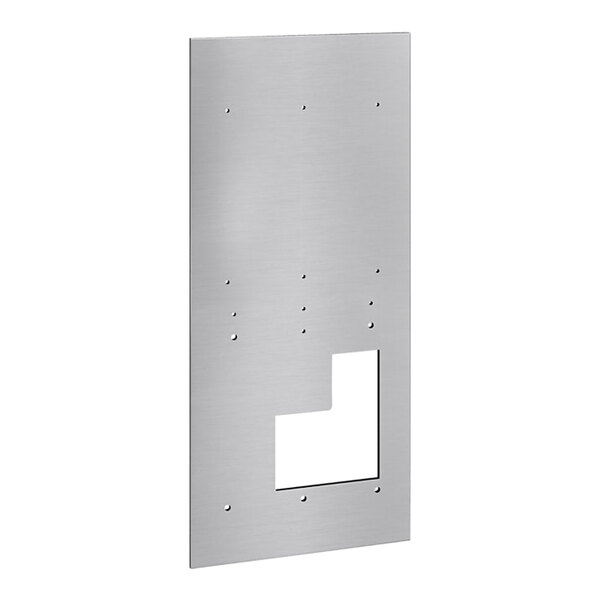 A rectangular stainless steel plate with holes in it.