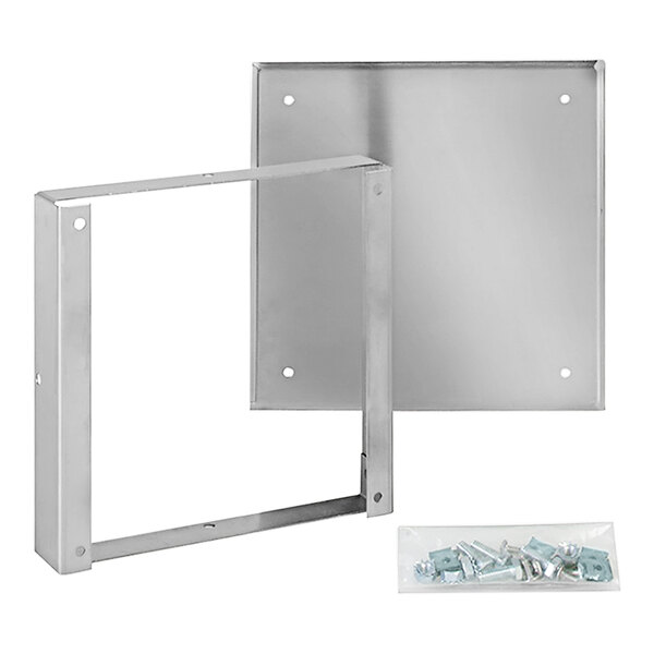 An Elkay metal frame for a square access panel with screws and nuts.