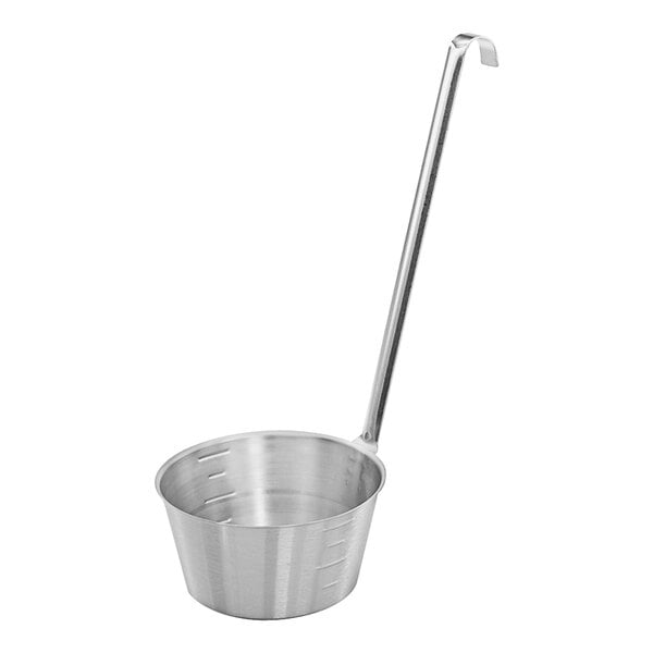 A Vollrath stainless steel ladle with a hooked handle.