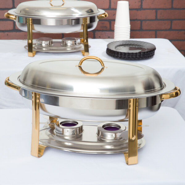 Oval Gold Accent Chafer Chafing Set Lowest $ Guarantee Bonus New  Deluxe 6 Qt 