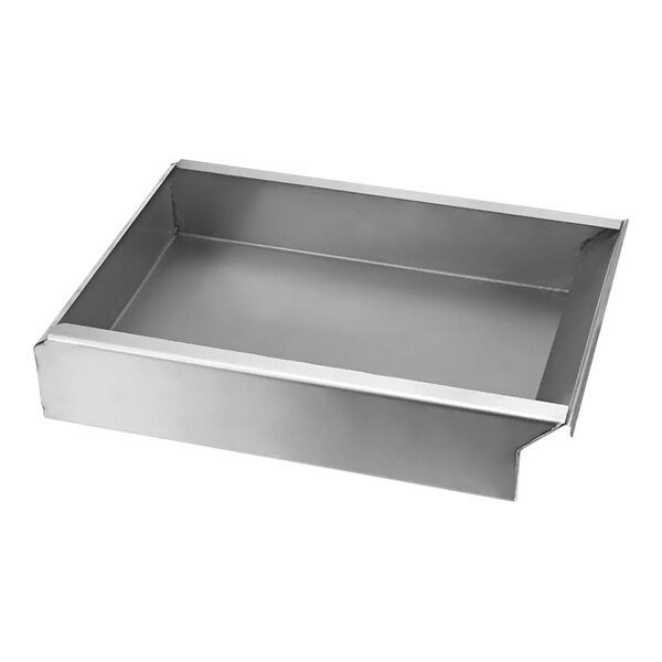 A silver stainless steel drawer with a handle for a Moffat convection oven.