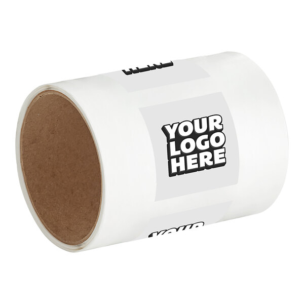 A roll of white square vinyl labels with your logo on them.