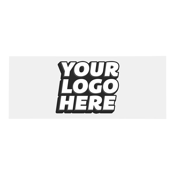 A rectangular white vinyl sticker with a black and white logo and white text.