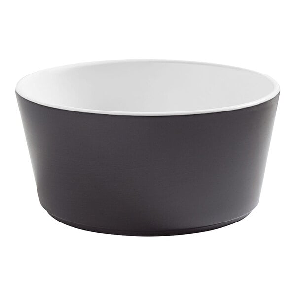 An American Metalcraft black and white melamine bowl with a tapered design.