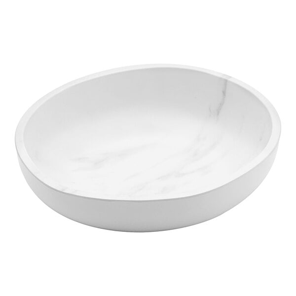 An American Metalcraft white melamine bowl with a marble patterned surface.