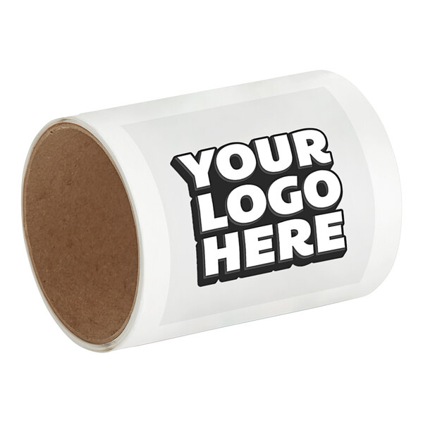 A white roll of paper with black customizable square vinyl labels.