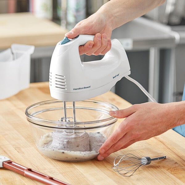 Hamilton Beach White 6 Speed Hand Mixer with Beaters, Whisk, and