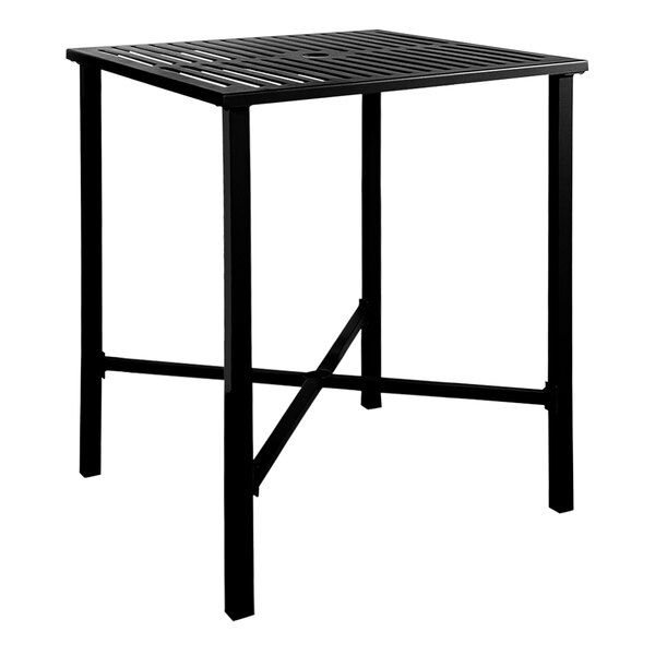 A BFM Seating black powder-coated steel bar table with a square top.