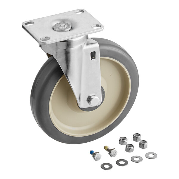 A Cambro 6" swivel castor wheel with a metal bracket and screws.