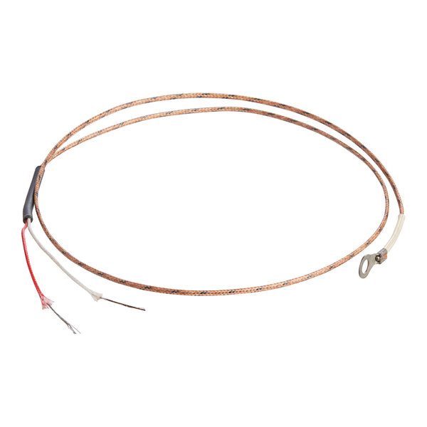 A close up of a Cambro thermocouple probe wire with red and white wires.