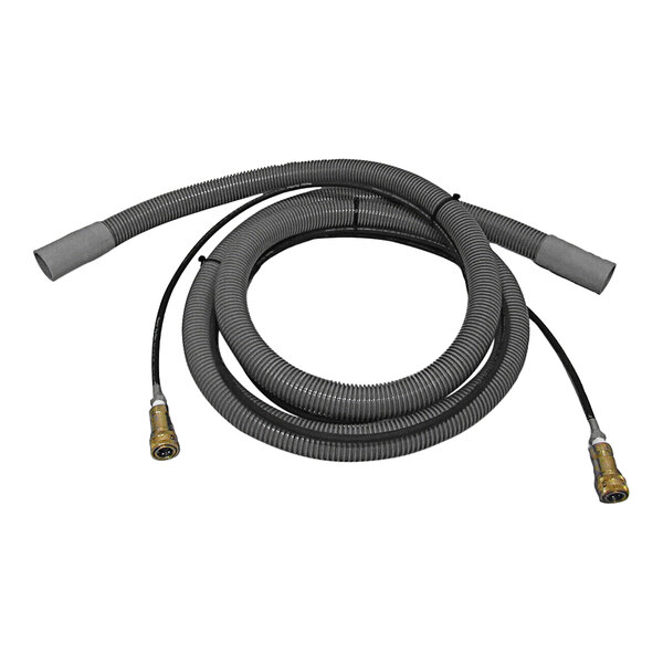 A coiled black U.S. Products hose set with two hoses and nozzles.