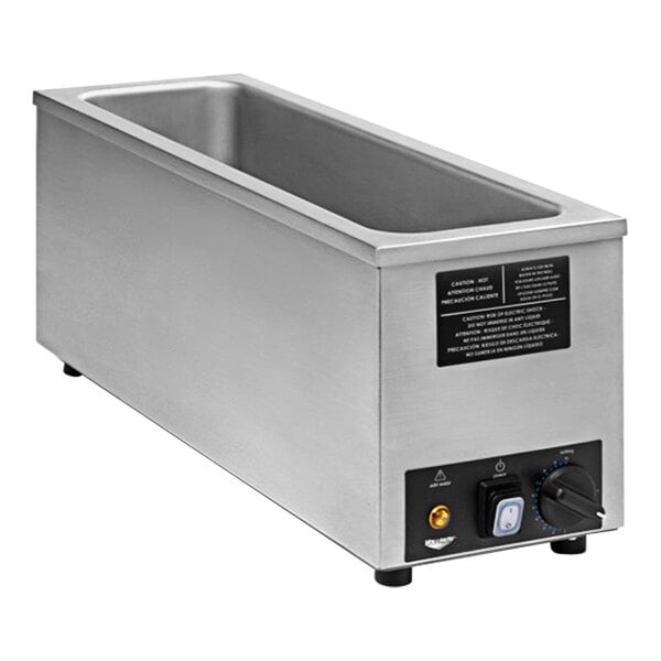 A stainless steel Vollrath countertop food warmer with a control panel.