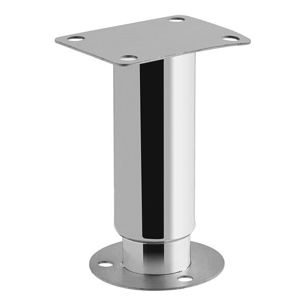An Avantco stainless steel seismic leg with a metal base.