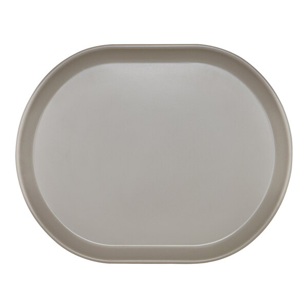 A white oval melamine platter with raised rims.