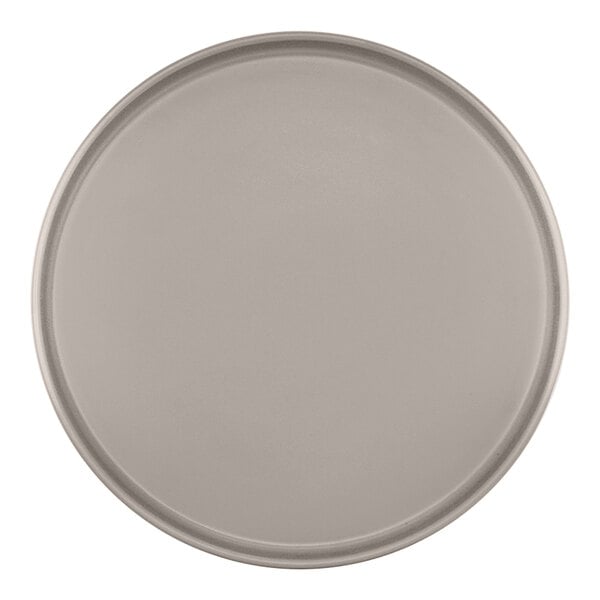 A Cal-Mil Hudson melamine plate with a grey raised rim on a white surface.