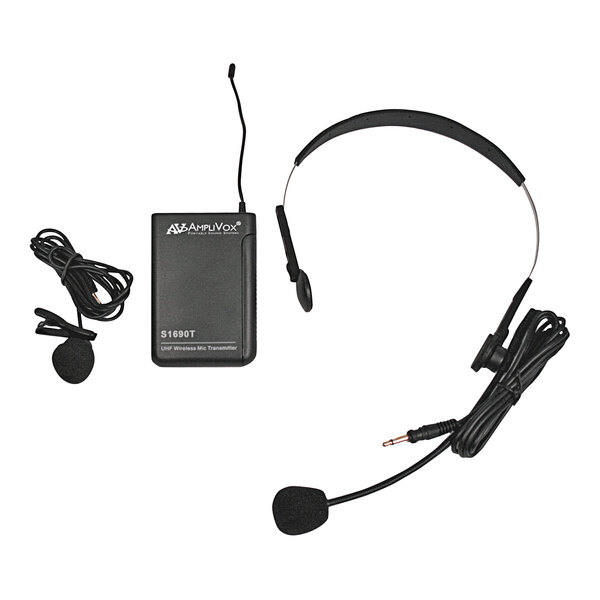 An AmpliVox black headset with attached microphone and cord.