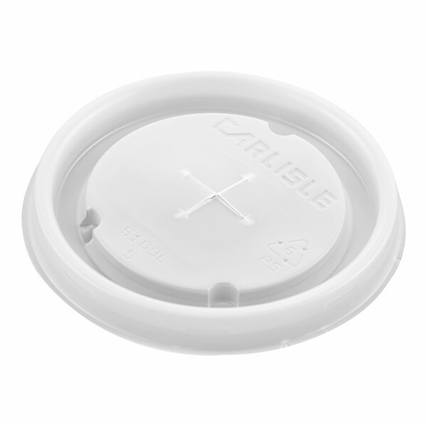 A close up of a translucent white plastic lid with a cross on top.