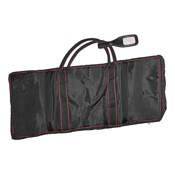 A black AmpliVox tripod case with red stitching.