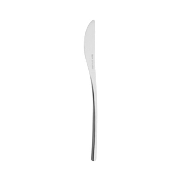 A close-up of a Hepp by Bauscher stainless steel butter knife with a white background.