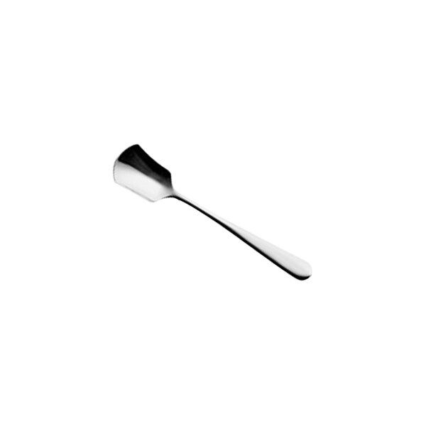 A close-up of a Hepp by Bauscher stainless steel ice serving spoon with a white background.