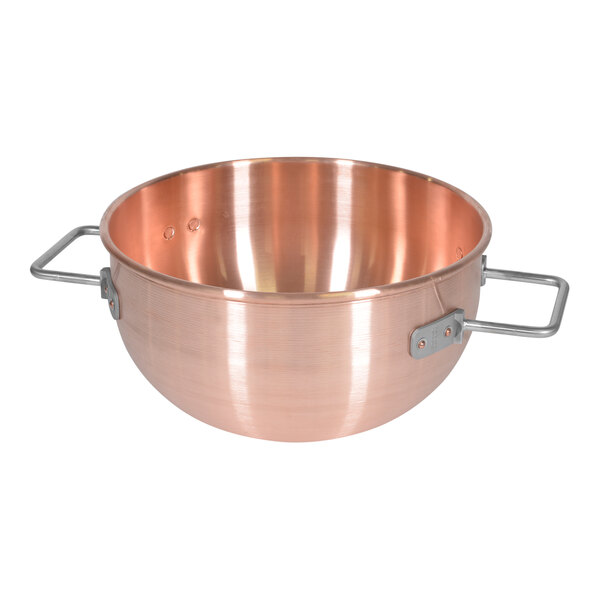 A Savage Bros copper kettle with two handles.