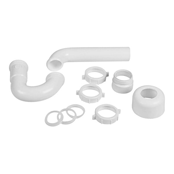 A white plastic pipe with threaded rings.