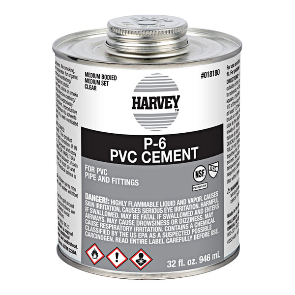 A Harvey P-6 32 oz. can of clear PVC cement.