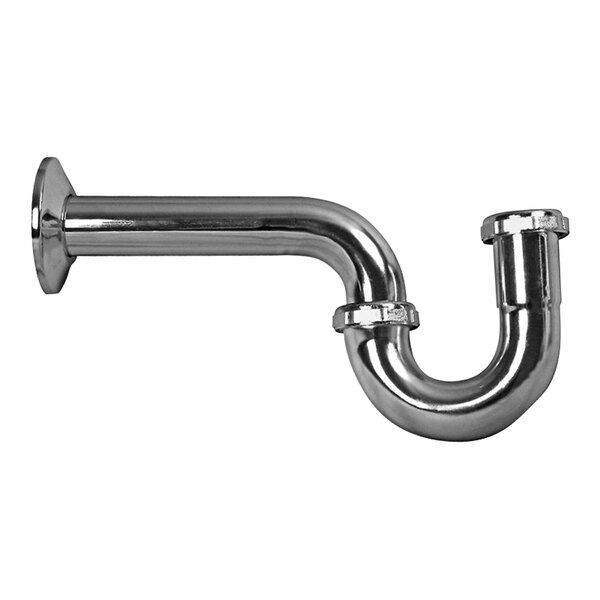 A Dearborn brass P-trap with white background.
