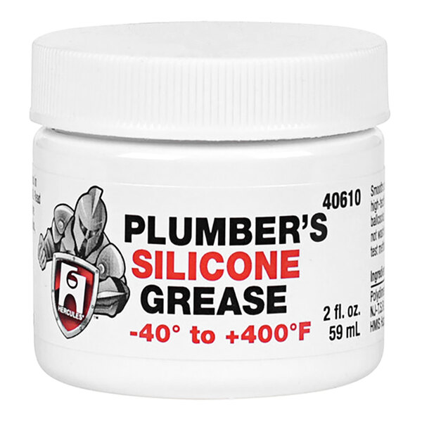 A white plastic container of Hercules Plumber's Silicone Grease with a white lid.