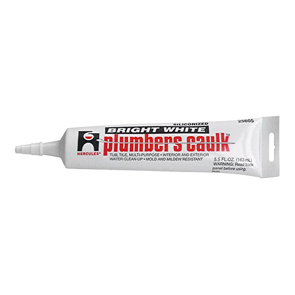 A white tube of Hercules Plumbers Caulk sealant with red text.