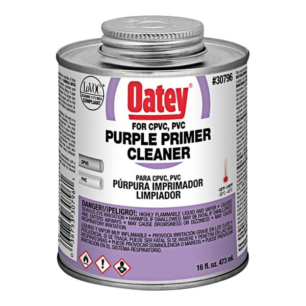 A can of Oatey purple primer cleaner.