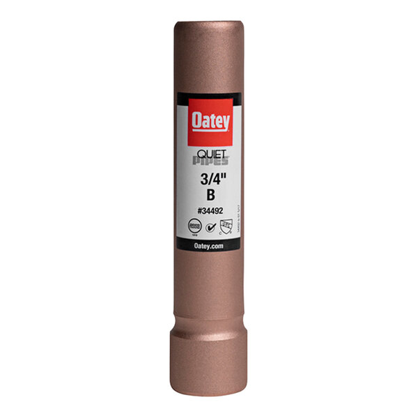 The Oatey Quiet Pipes B Straight Hammer Arrestor with a red label on a copper pipe.