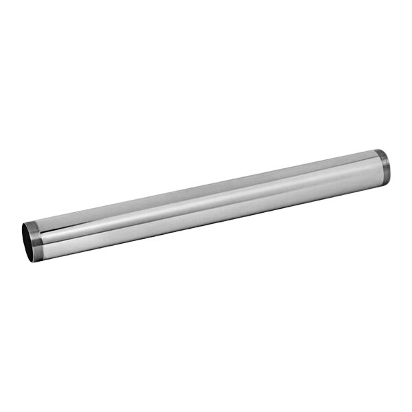 A chrome-plated brass double threaded tube with a rectangular shape and silver color.