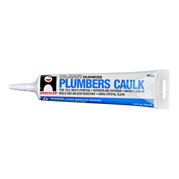 A Hercules Plumbers Caulk tube with a blue and white label over a white background.