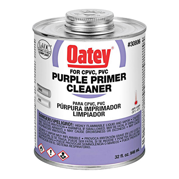 A can of Oatey purple primer cleaner.