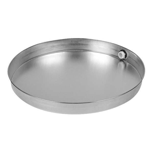 An aluminum water heater pan with a white cap.