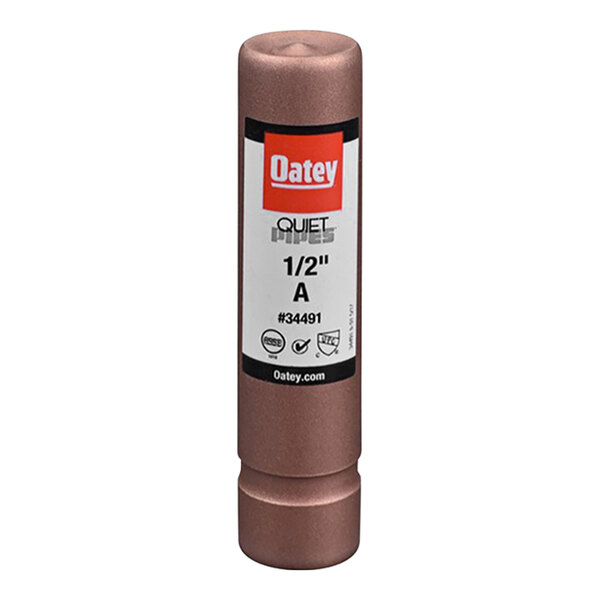 A brown tube with a white label and black text.