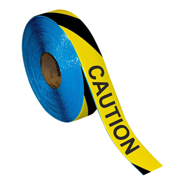 A roll of Superior Mark yellow and black striped "Caution Do Not Enter" safety tape.