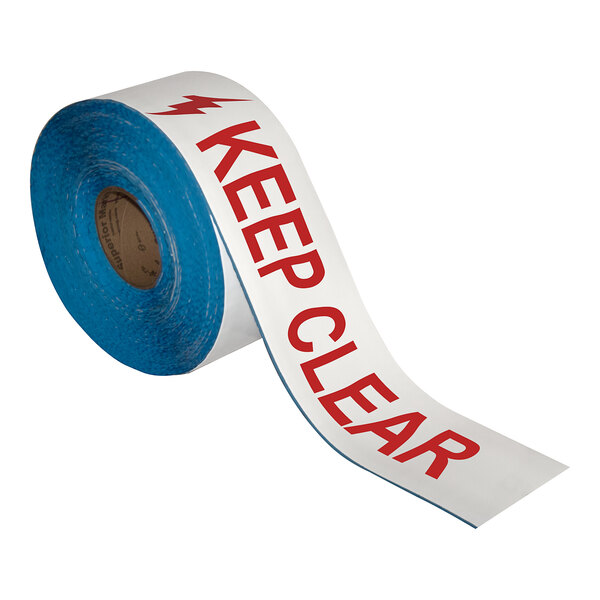 A roll of white tape with red text that reads "Keep Clear"
