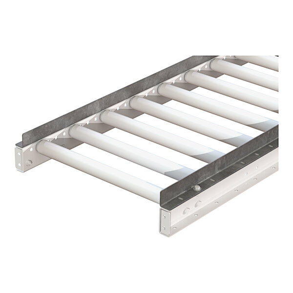 A white metal side guide with metal bars.