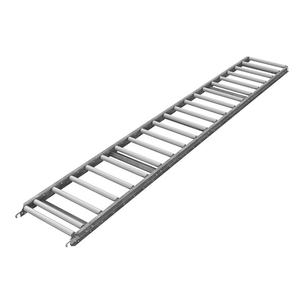 An Omni Metalcraft gravity roller conveyor with galvanized steel rollers on a white background.