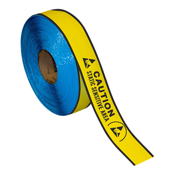 A roll of yellow and black "Caution Static Sensitive Area" safety tape.