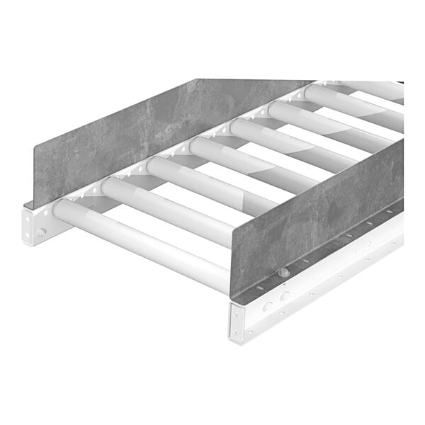 A white metal side guide with two metal bars.