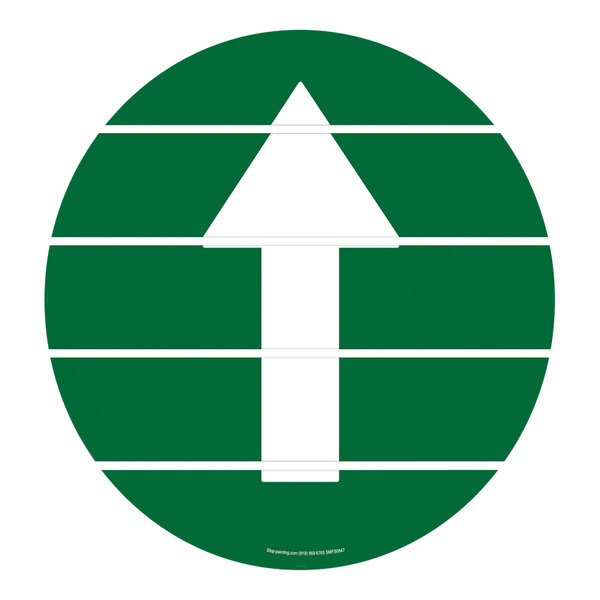 A green and white rectangle with a green circle and white arrow pointing up.