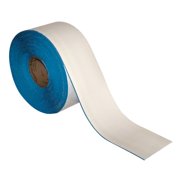 A roll of white and blue Superior Mark safety tape.
