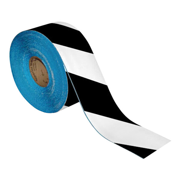 A roll of Superior Mark black and white striped safety tape.