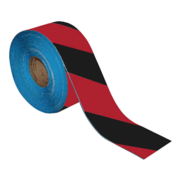 A roll of black tape with black and red stripes.